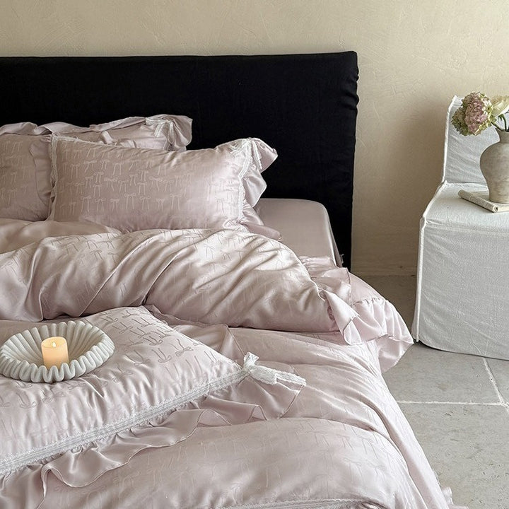Vivian Bow Jacquard Summer Quilted Blanket Set