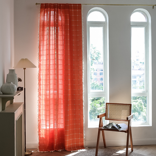 Sunlit Check Fringe Curtain