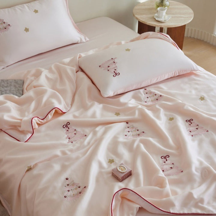 Pink Xmas Tree Lyocell Summer Blanket
