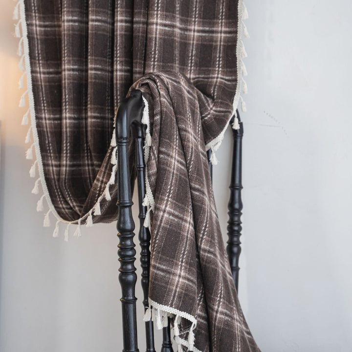 Chocolate Plaid Tassel Curtain