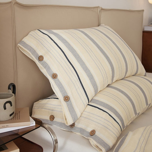 Stripe & Button Pillowcase Set