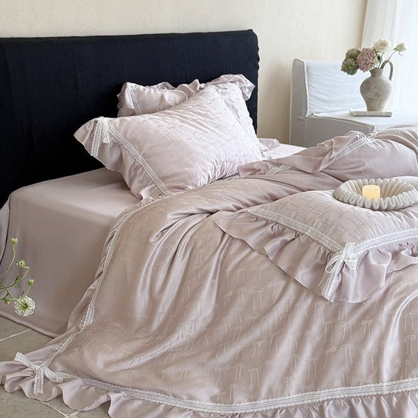 Vivian Bow Jacquard Summer Quilted Blanket Set