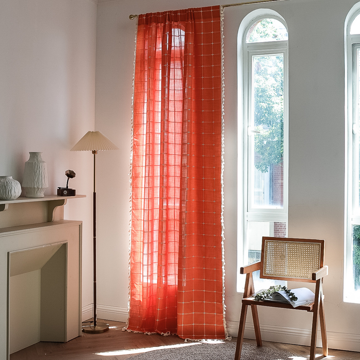 Sunlit Check Fringe Curtain