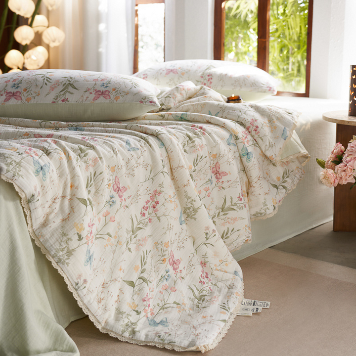 Colourful Garden Summer Quilted Blanket