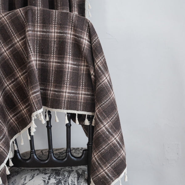 Chocolate Plaid Tassel Curtain