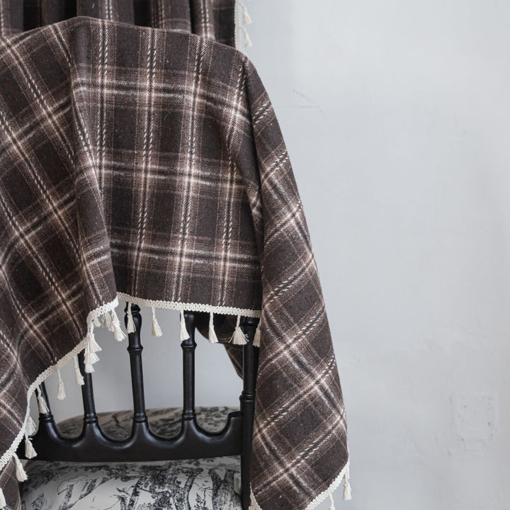 Chocolate Plaid Tassel Curtain