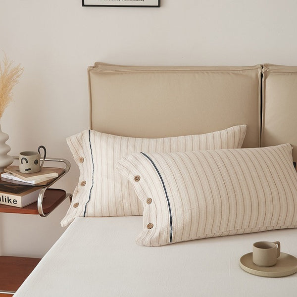Stripe & Button Pillowcase Set