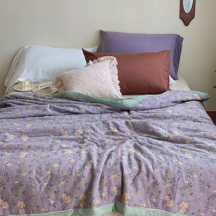 French Vintage Floral Summer Quilted Blanket