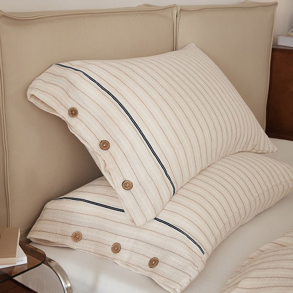 Stripe & Button Pillowcase Set