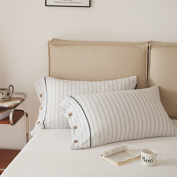 Stripe & Button Pillowcase Set
