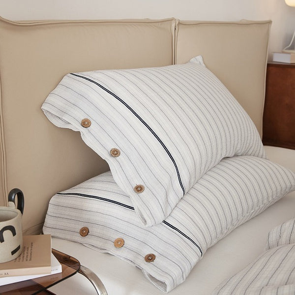 Stripe & Button Pillowcase Set