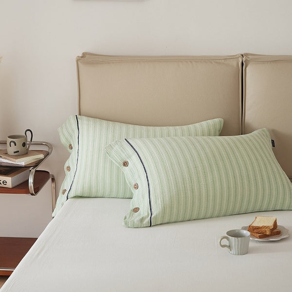 Stripe & Button Pillowcase Set