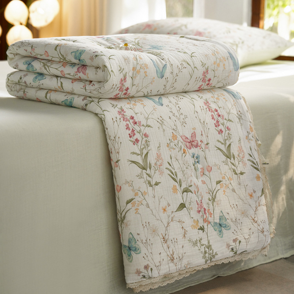 Colourful Garden Summer Quilted Blanket