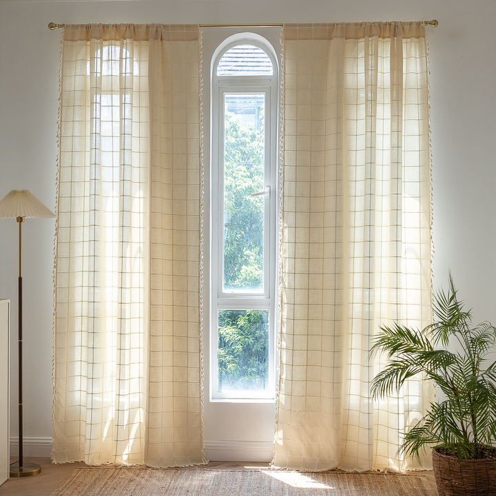 Sunlit Check Fringe Curtain