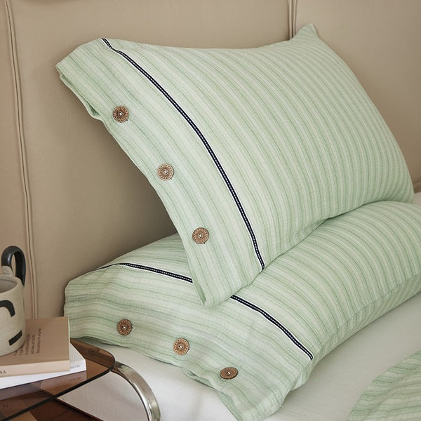 Stripe & Button Pillowcase Set