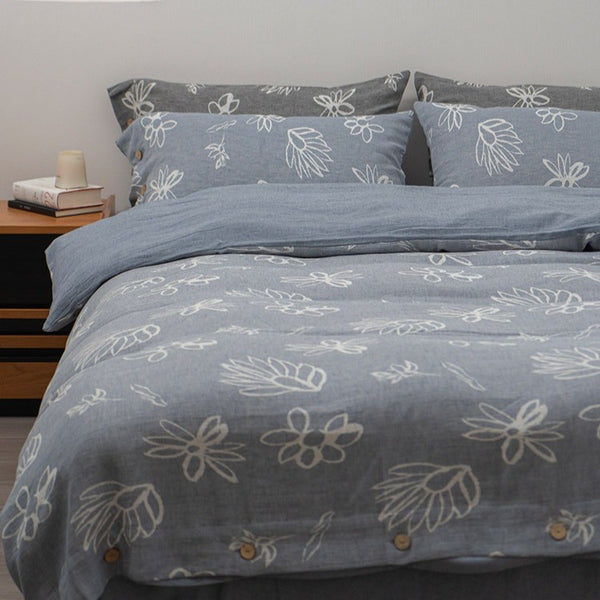 Wabi Sabi Floral Cotton Linen Bedding Set