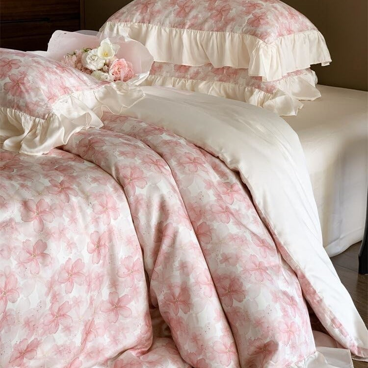 Blush Cherry Blossom Ruffle Bedding Set