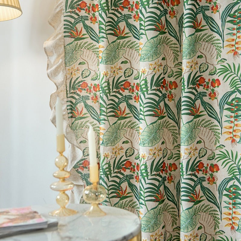 Garden Green Linen Curtain