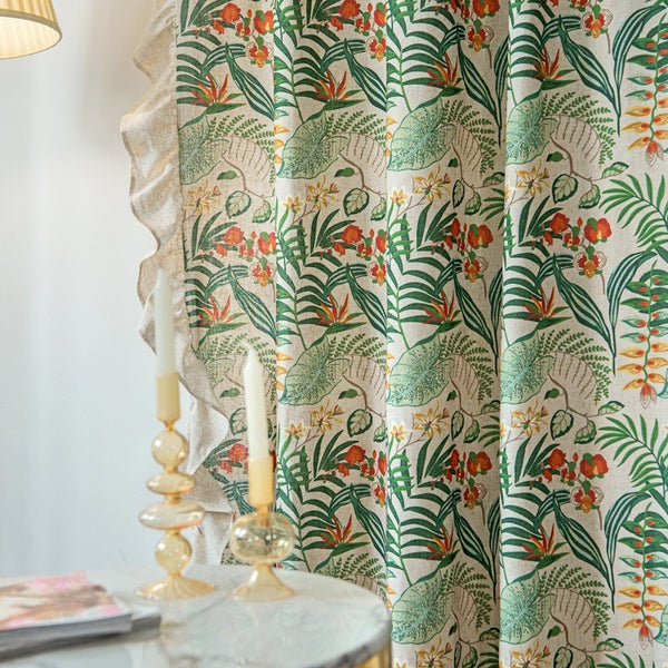Garden Green Linen Curtain