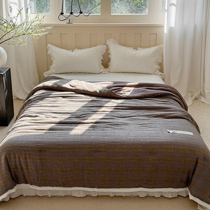 Soft Toffee Plaid Summer Quilted Blanket