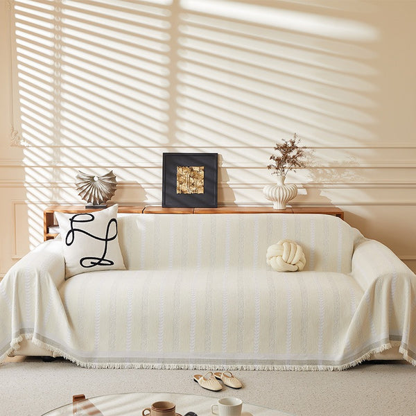 Cozy Vanilla Ribbon Sofa Cover