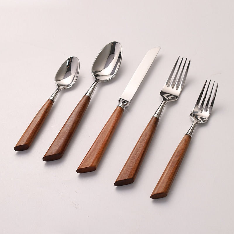 Wood Handle Silver Cutlery Set