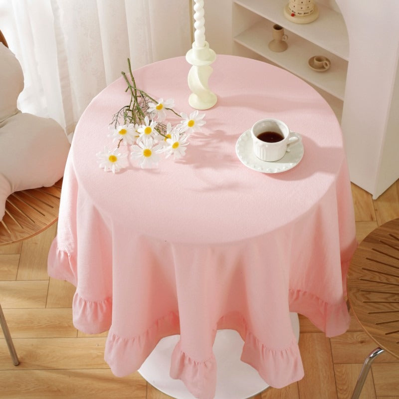 Block Colour Ruffle Round Tablecloth