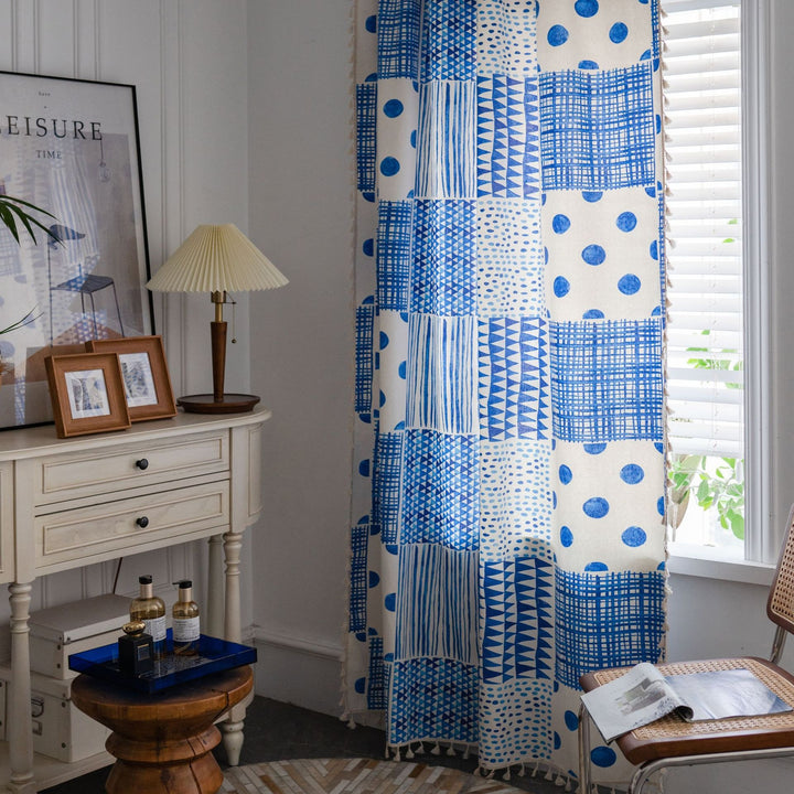 Indigo Patchwork Tassel Curtain