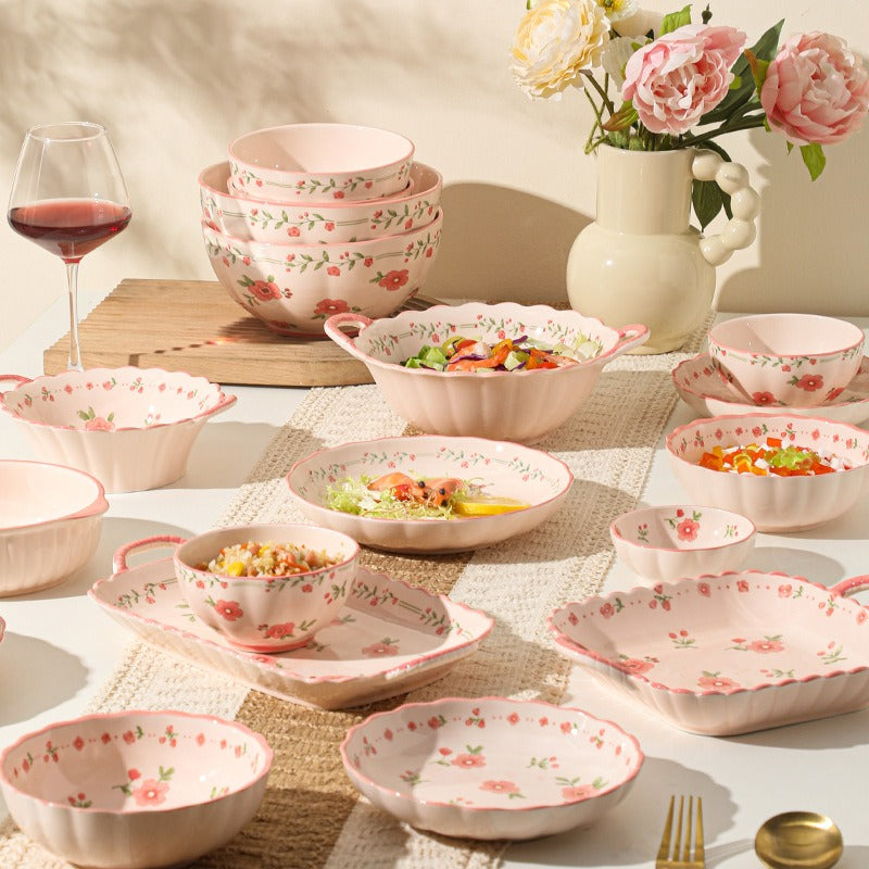 Pink Flora Ceramic Dining Set