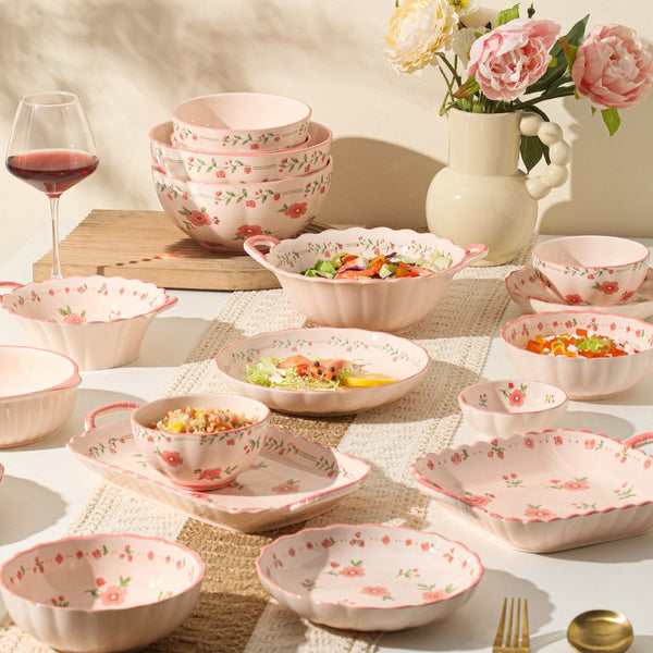 Pink Flora Ceramic Dining Set