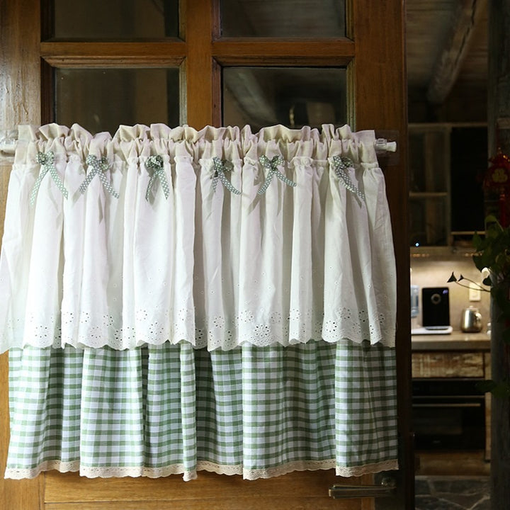 Lace & Green Check Cabinet Curtain