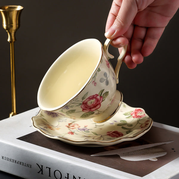 Vintage Peony Cream Teacup Set