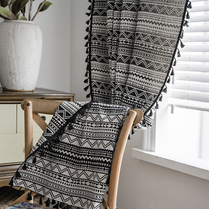 Wild Black Geometry Tassel Curtain