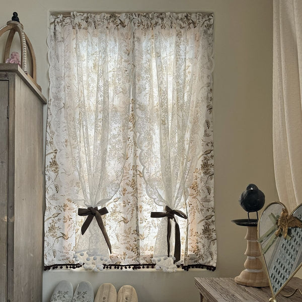 Dancing Bird & Lace Double-Layer Curtain