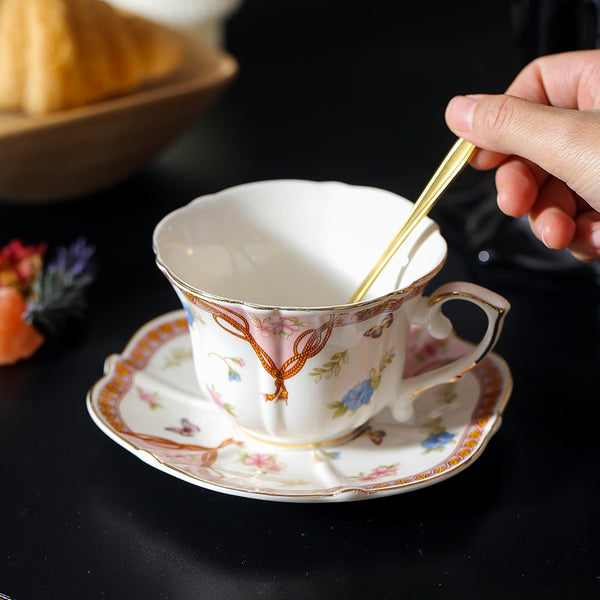 Scalloped Rope Floral Teacup Set