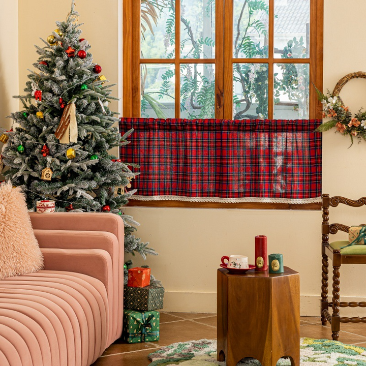 Lace Trim & Tartan Cabinet Curtain