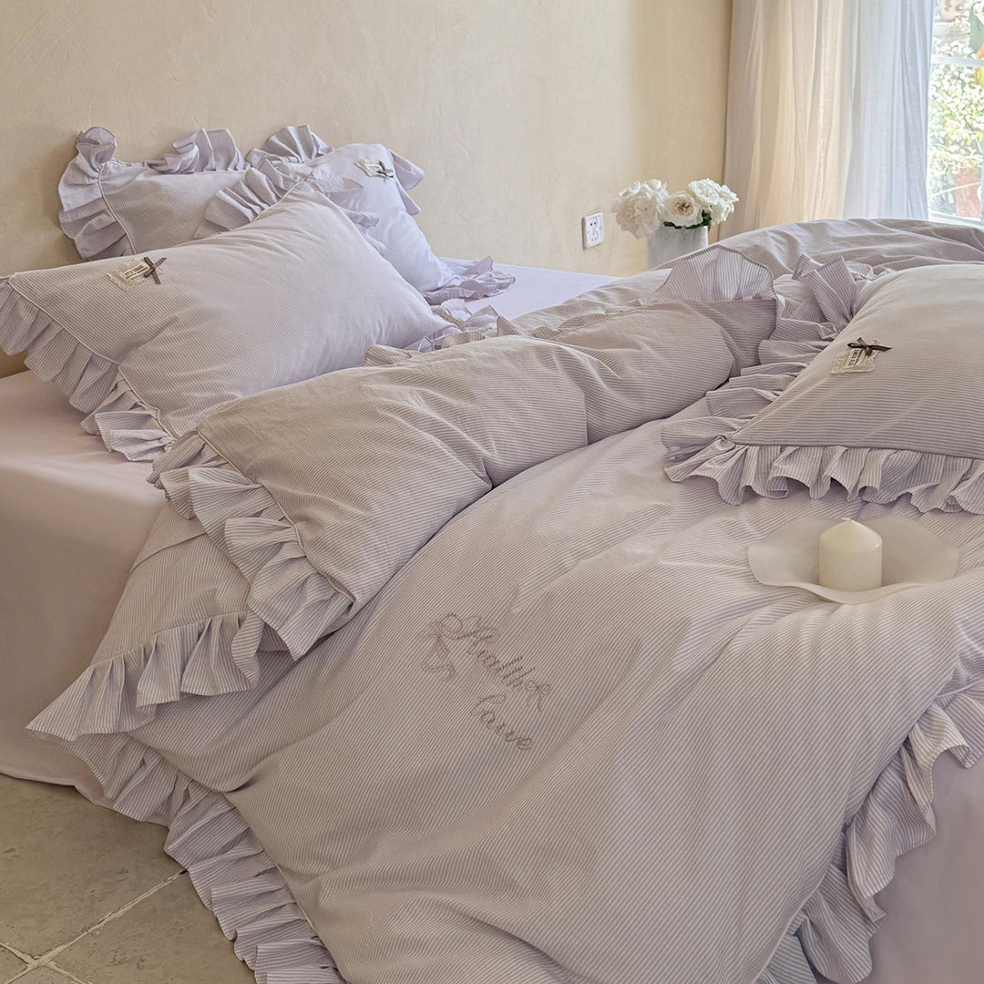 Lavender Ruffle Stripe Bedding Set - FINAL SALE