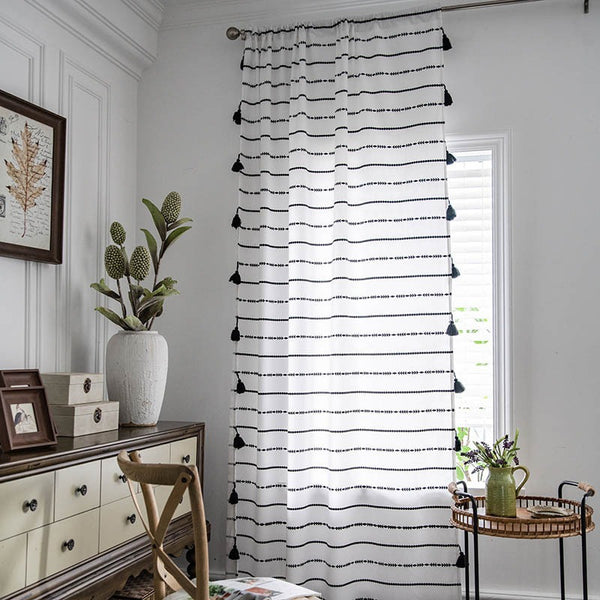 Boho Style Black and White Curtain