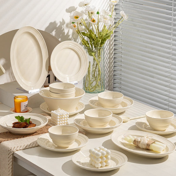 Ivory Ribbed Ceramic Dinnerware Set