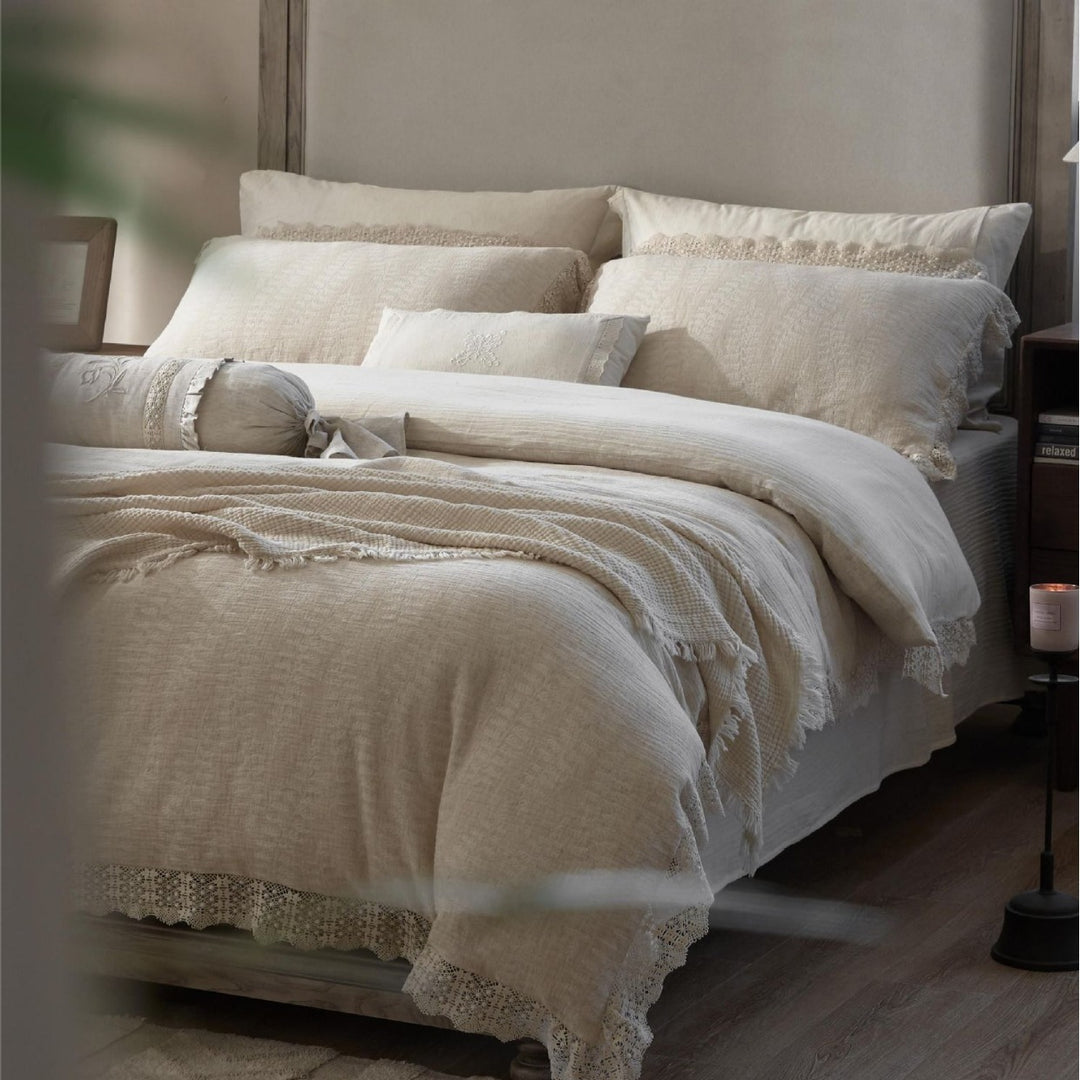 Lace Trim Cotton Linen Bedding Set