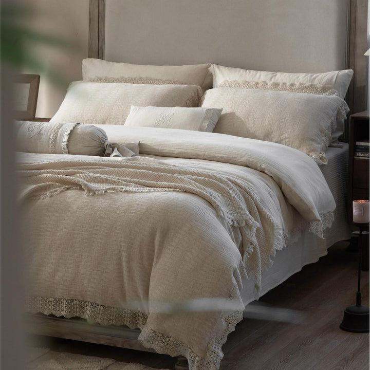 Lace Trim Cotton Linen Bedding Set