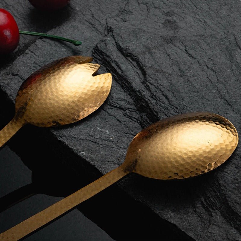 Gold Hammer Texture Salad Cutlery