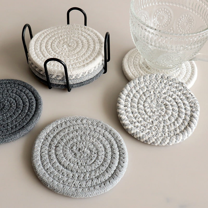 Everyday Round Cotton Coaster 8-Piece Set