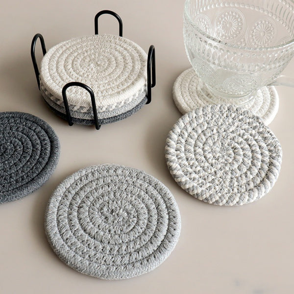 Everyday Round Cotton Coaster 8-Piece Set