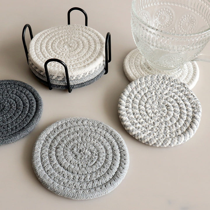 Everyday Round Cotton Coaster 8-Piece Set