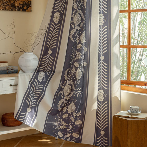 Blue Whirl Floral Curtain