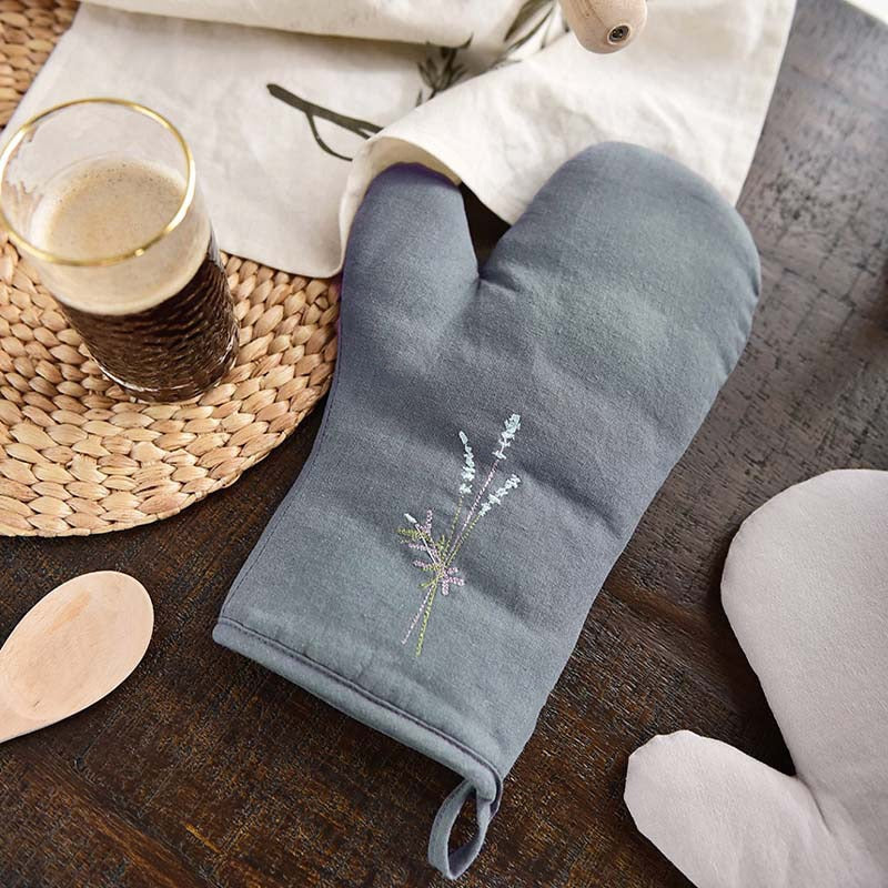 Lavender Linen Oven Mitts Set