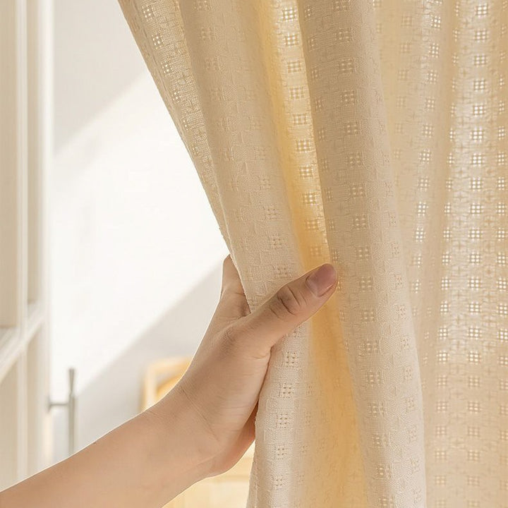 Creamy Grid Tassel Curtain