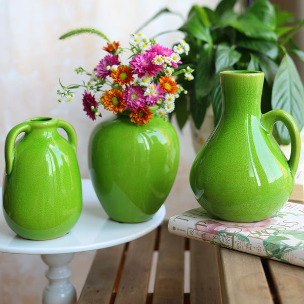 Green Crackle Ceramic Vase