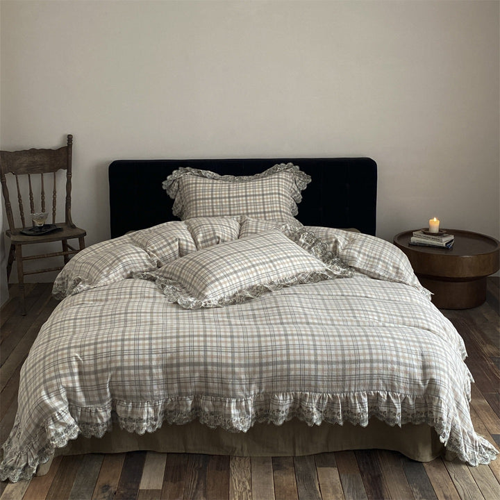 Japanese Tartan Ruffle Bedding Set